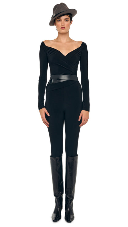 OFF SHOULDER SWEETHEART CATSUIT Black | Norma Kamali Women
