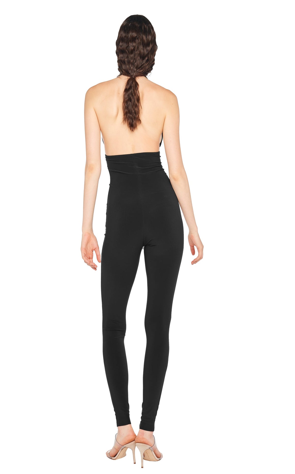 HALTER SHIRRED FRONT CATSUIT Black | Norma Kamali Women
