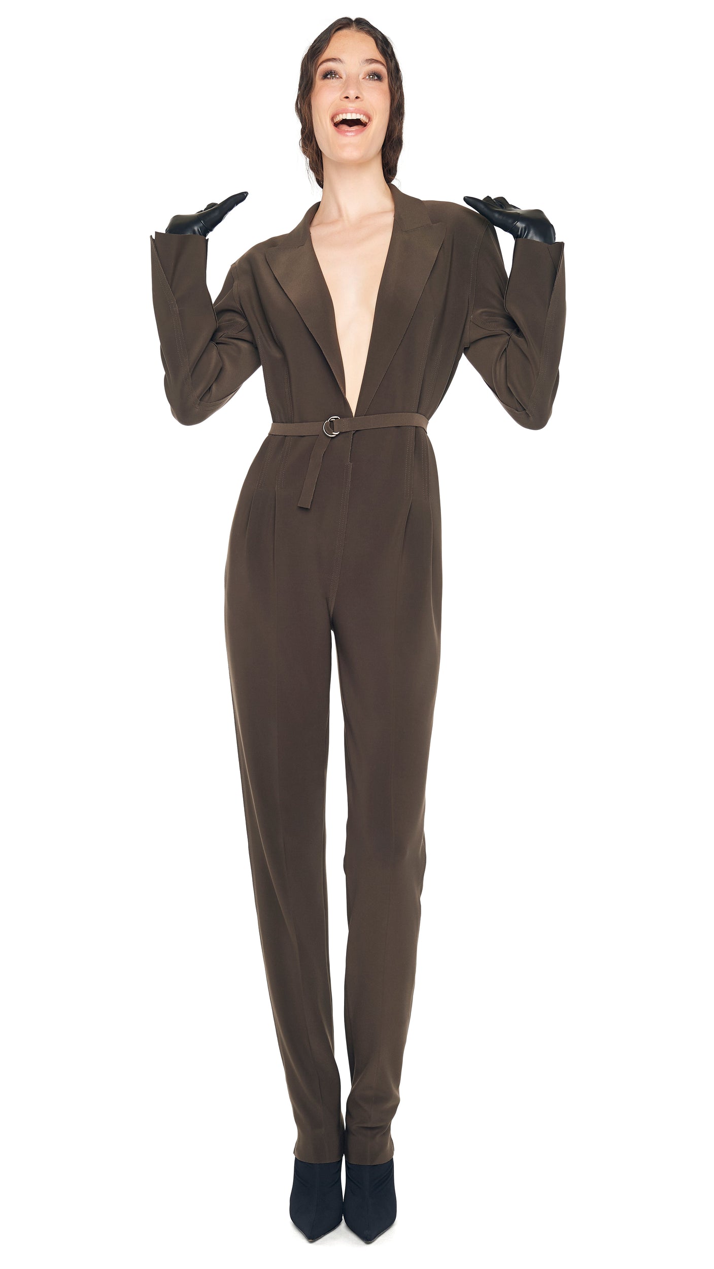 EASY FIT SB TAPERED LEG JUMPSUIT Espresso | Norma Kamali Women