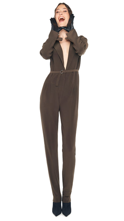 EASY FIT SB TAPERED LEG JUMPSUIT Espresso | Norma Kamali Women