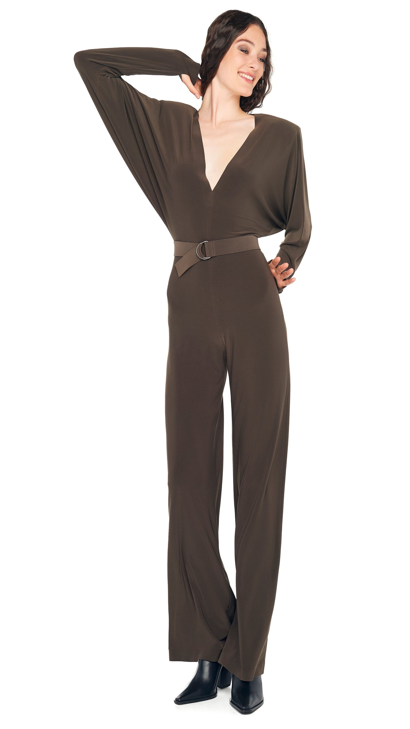 DOLMAN JUMPSUIT W/ SHOULDER PADS Espresso | Norma Kamali Women