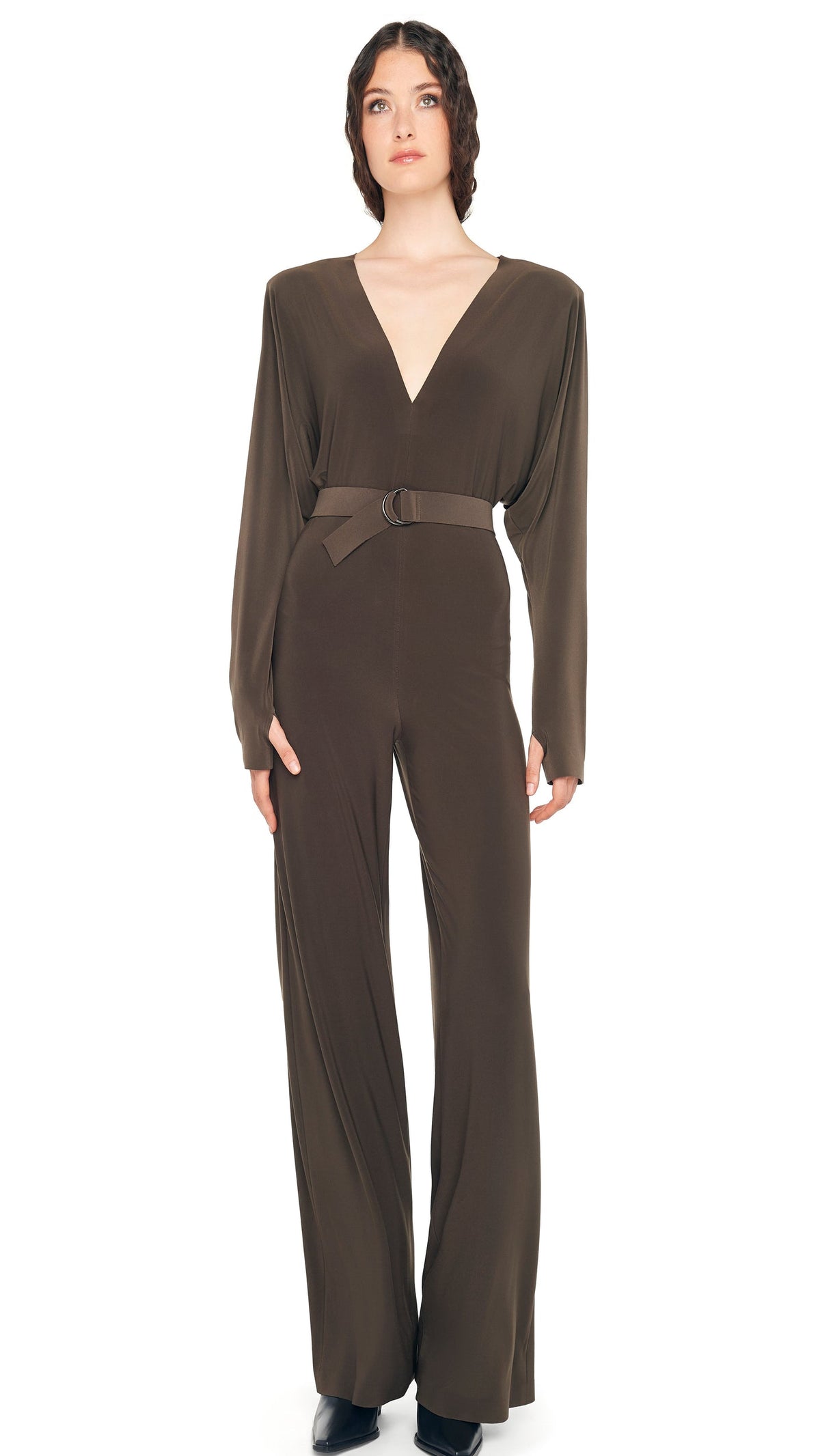 DOLMAN JUMPSUIT W/ SHOULDER PADS Espresso | Norma Kamali Women