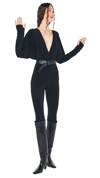 DOLMAN V NECK CATSUIT Black | Norma Kamali Women