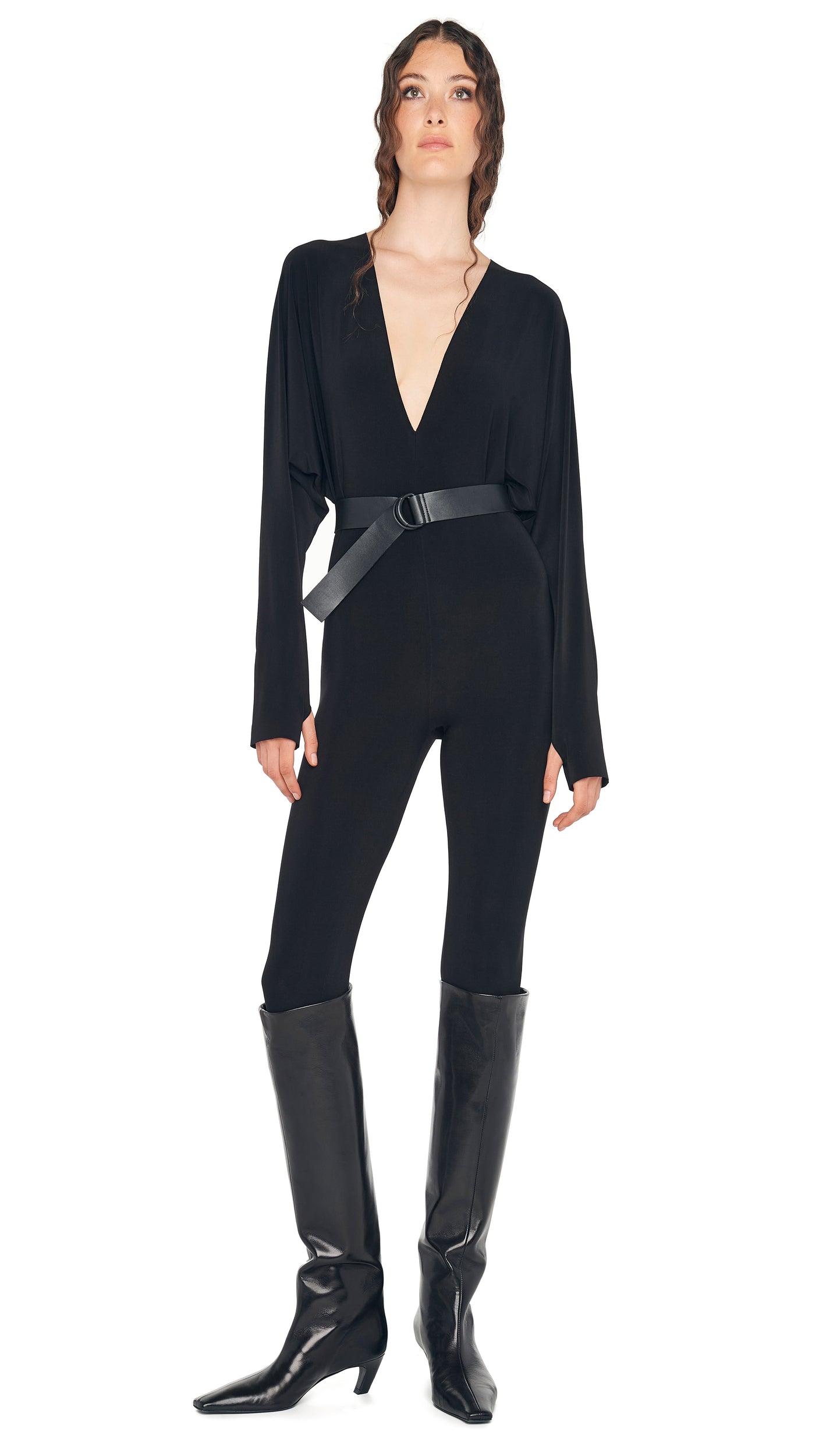DOLMAN V NECK CATSUIT Black | Norma Kamali Women