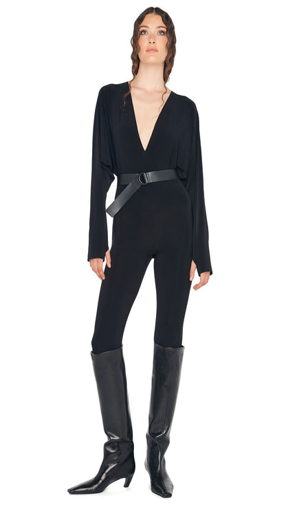DOLMAN V NECK CATSUIT Black | Norma Kamali Women