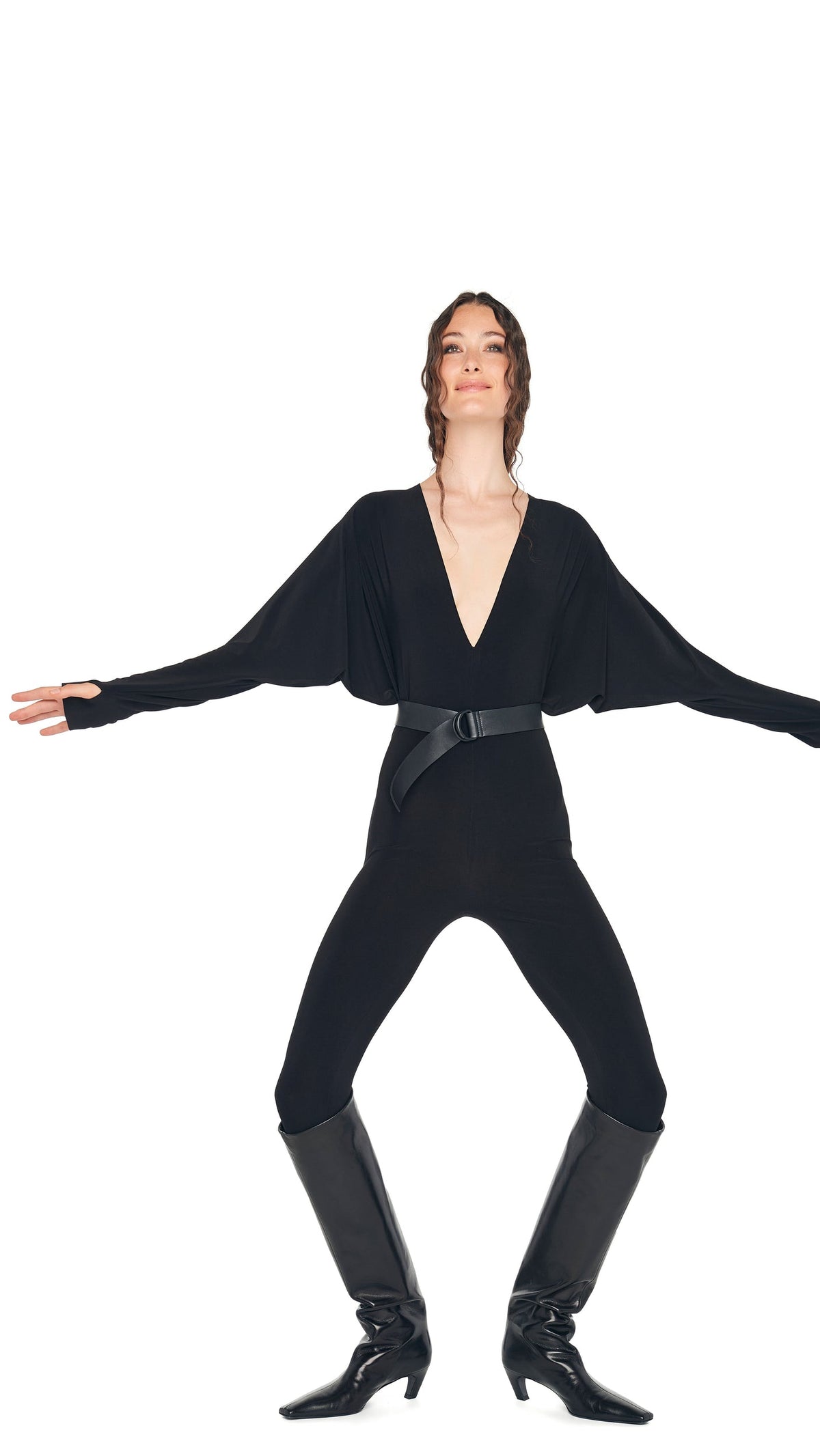DOLMAN V NECK CATSUIT Black | Norma Kamali Women