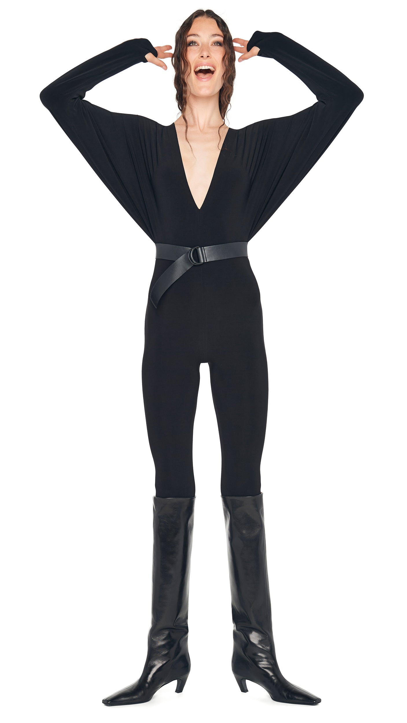 DOLMAN V NECK CATSUIT Black | Norma Kamali Women