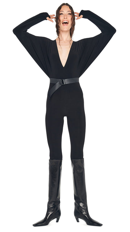 DOLMAN V NECK CATSUIT Black | Norma Kamali Women