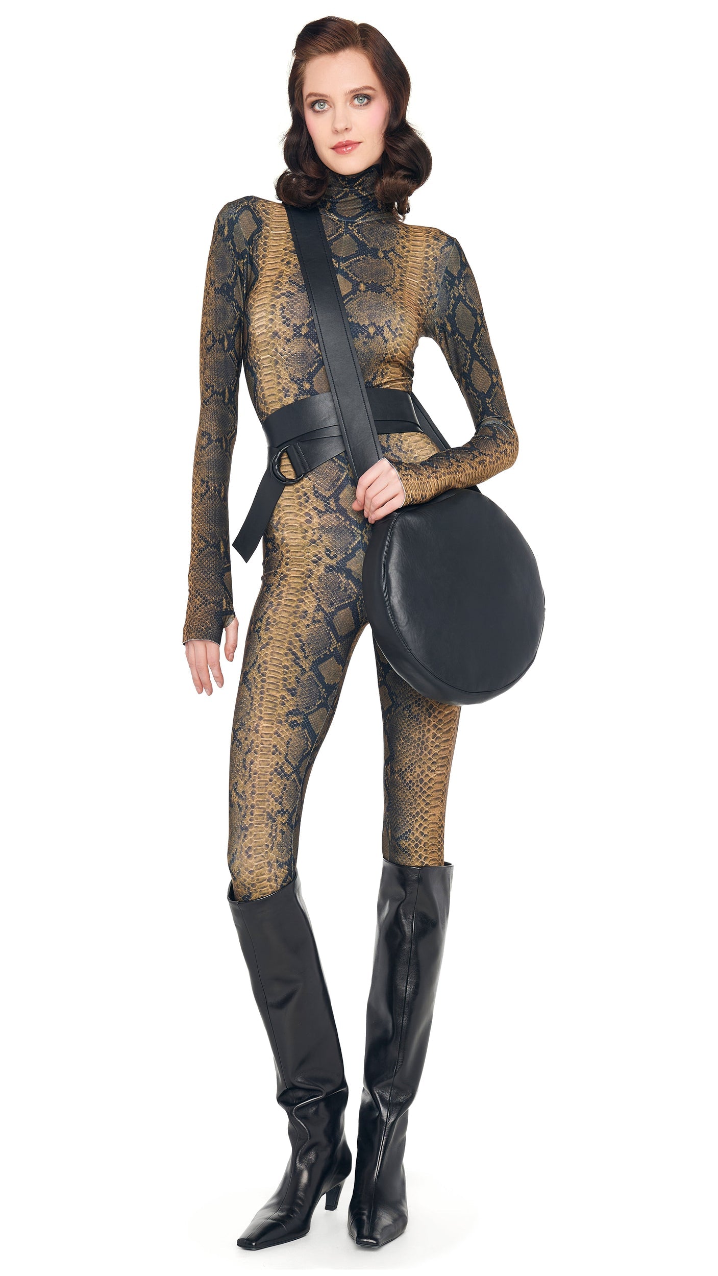 LONG SLEEVE SLIM FIT TURTLE CATSUIT Python | Norma Kamali Women