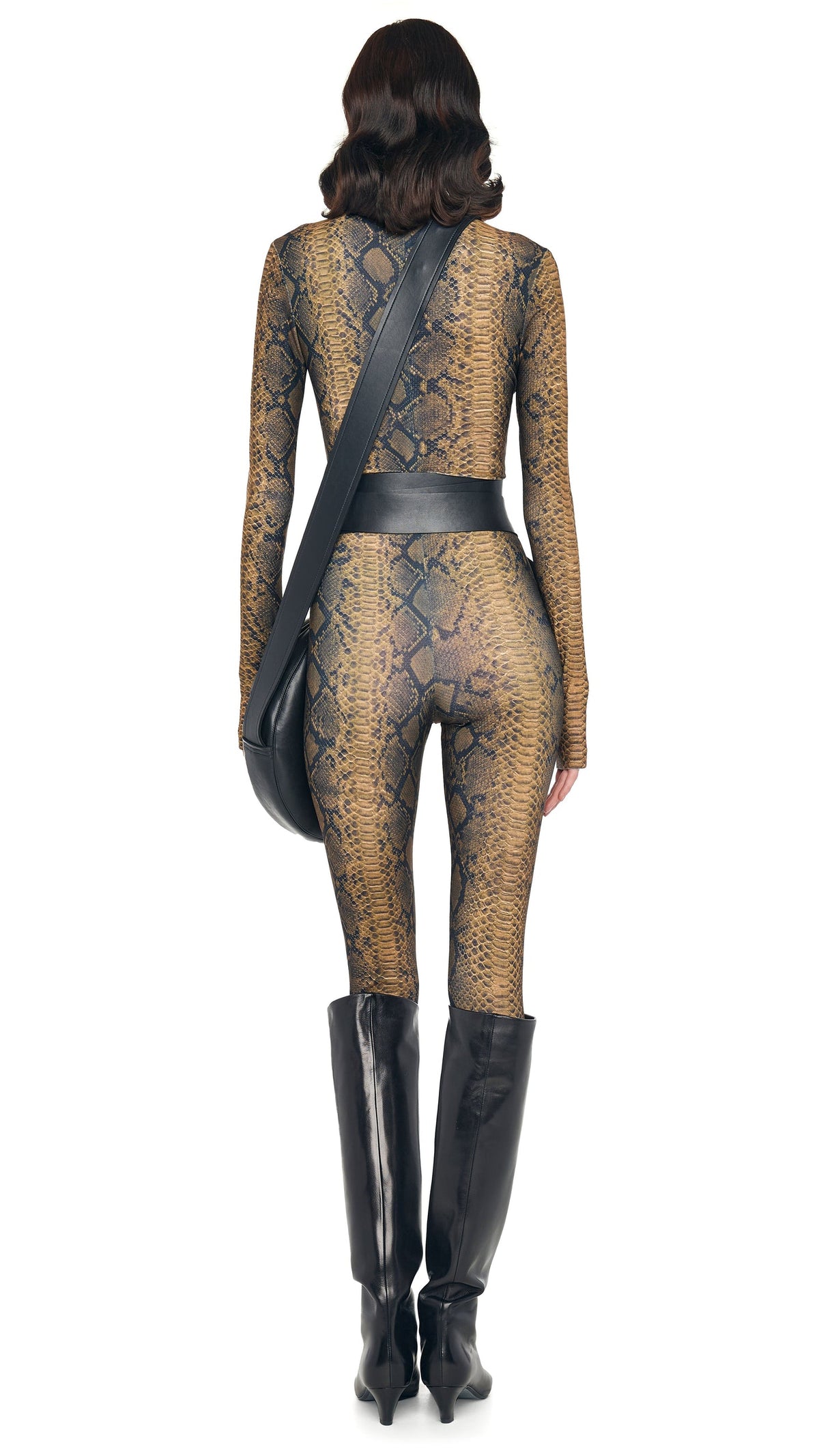 LONG SLEEVE SLIM FIT TURTLE CATSUIT Python | Norma Kamali Women