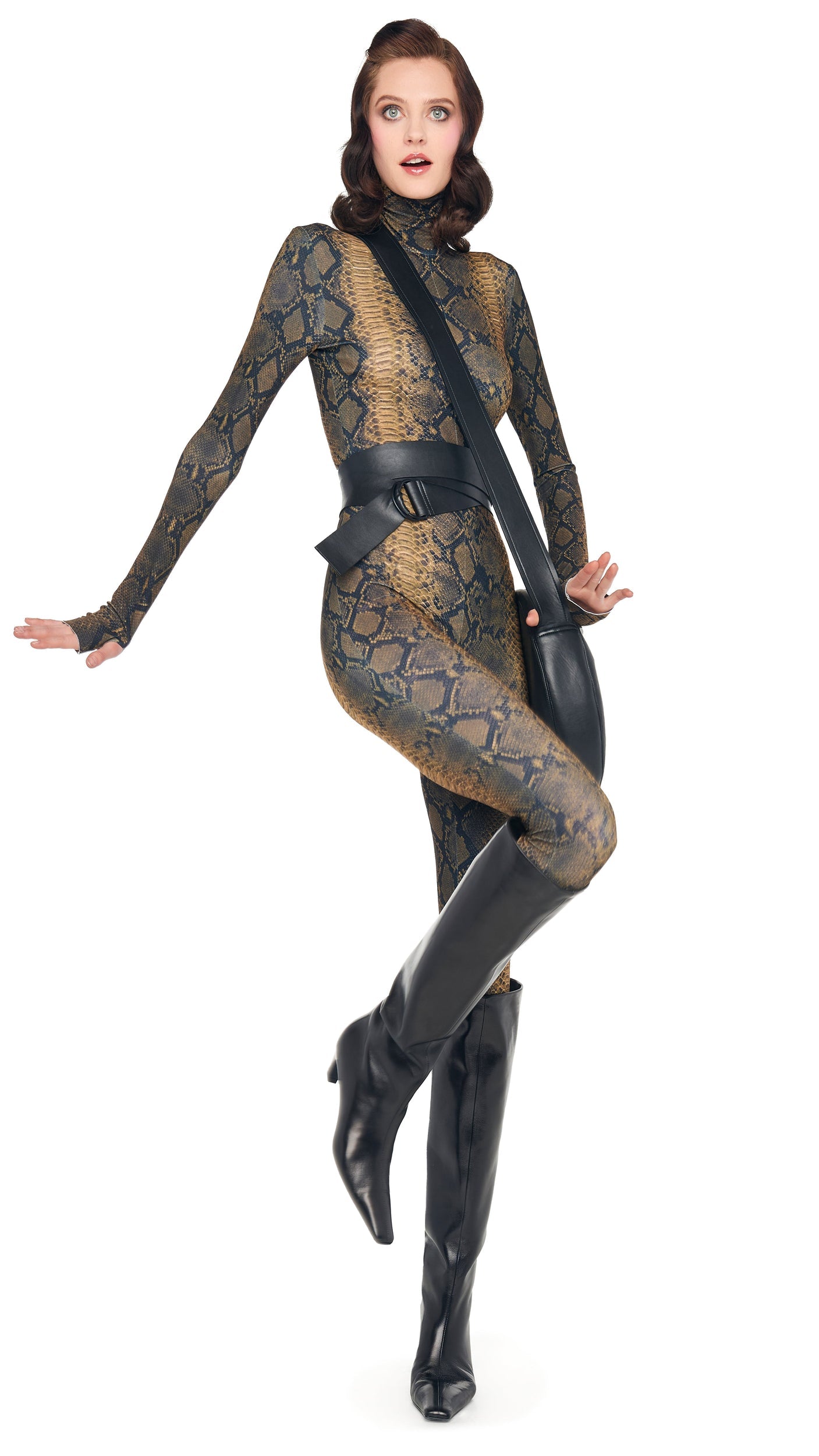 LONG SLEEVE SLIM FIT TURTLE CATSUIT Python | Norma Kamali Women