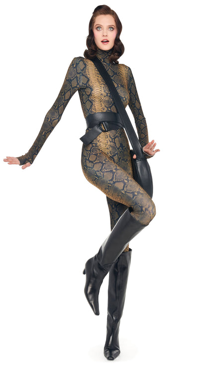 LONG SLEEVE SLIM FIT TURTLE CATSUIT Python | Norma Kamali Women
