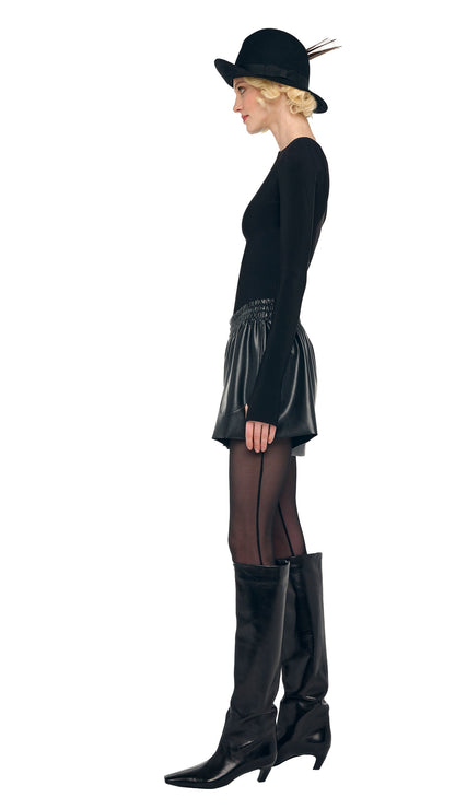 LONG SLEEVE SHOULDER PAD V NECK TOP Black | Norma Kamali Women