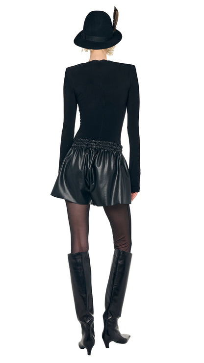 LONG SLEEVE SHOULDER PAD V NECK TOP Black | Norma Kamali Women