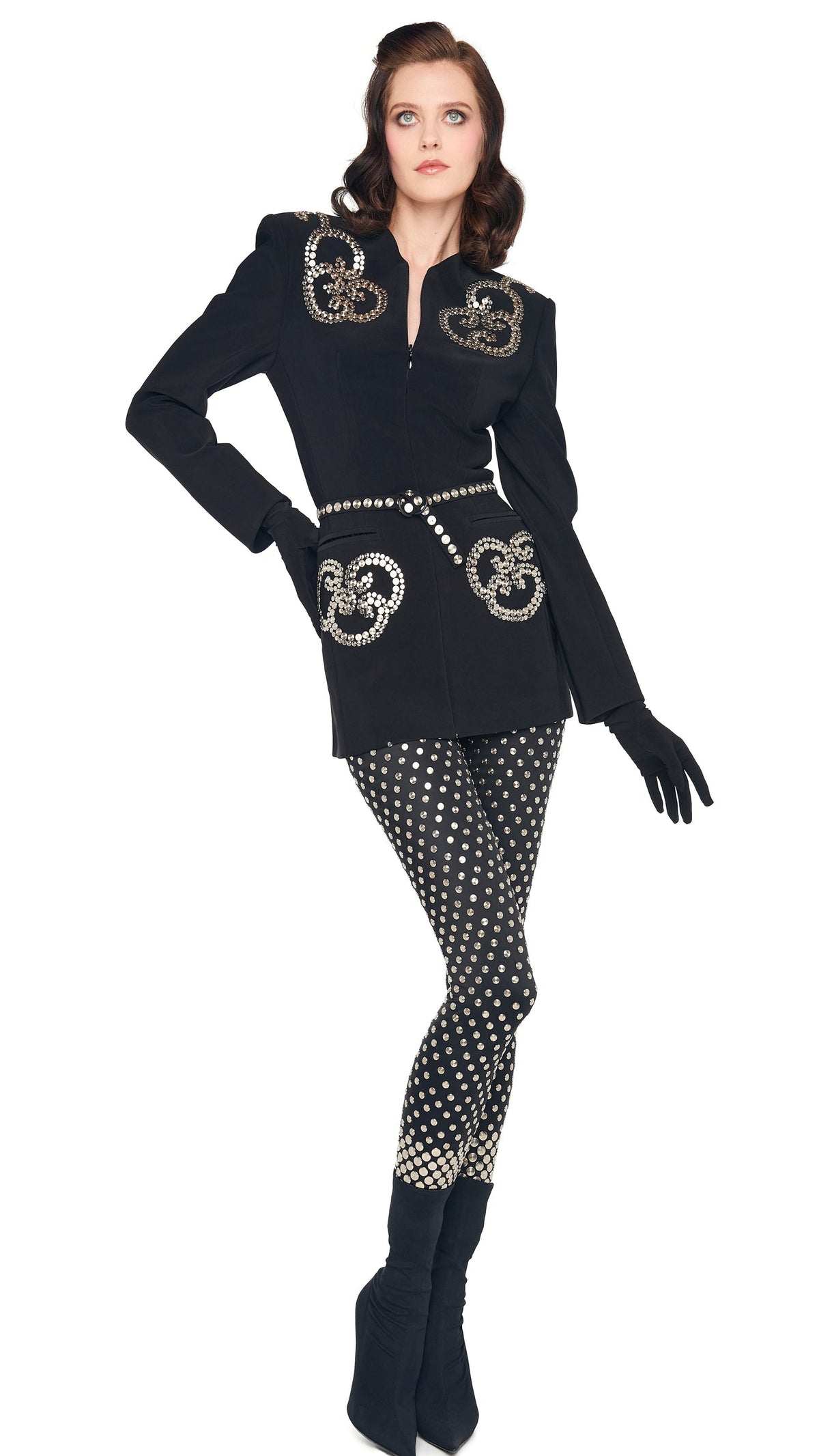 LS V NECK ZIP FRONT JACKET Black | Norma Kamali Women