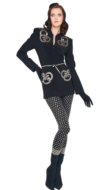 LS V NECK ZIP FRONT JACKET Black | Norma Kamali Women