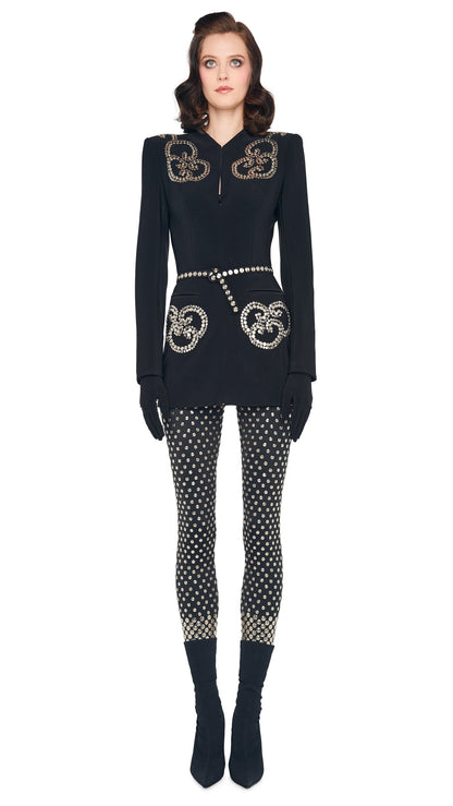 LS V NECK ZIP FRONT JACKET Black | Norma Kamali Women