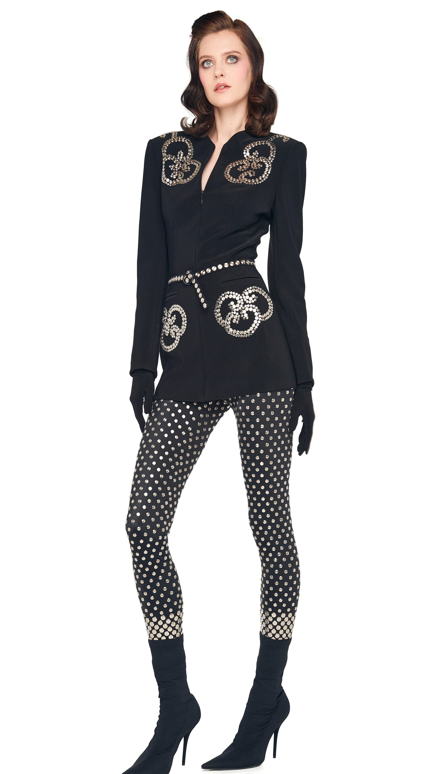 LS V NECK ZIP FRONT JACKET Black | Norma Kamali Women