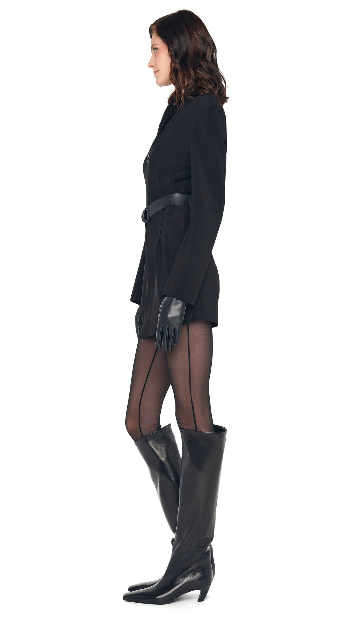 OS LS SHOULDER PAD ZIP FRONT MINI DRESS Black | Norma Kamali Women