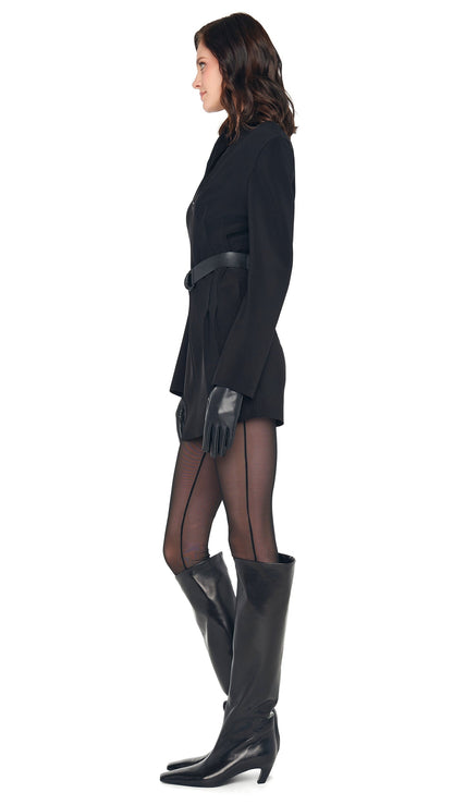 OS LS SHOULDER PAD ZIP FRONT MINI DRESS Black | Norma Kamali Women