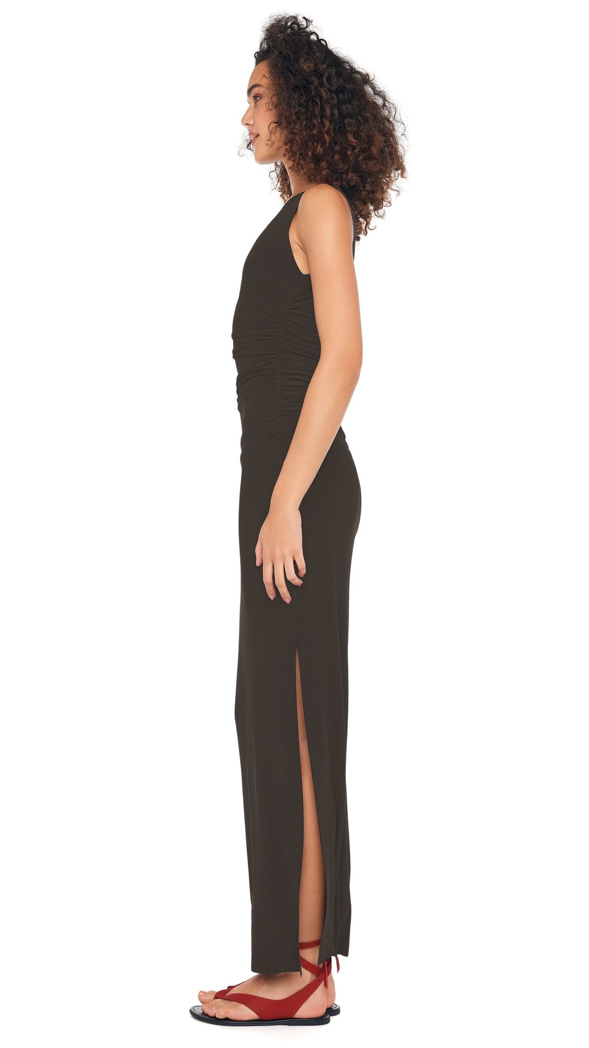 SLEEVELESS SHIRRED WAIST GOWN Espresso | Norma Kamali Women