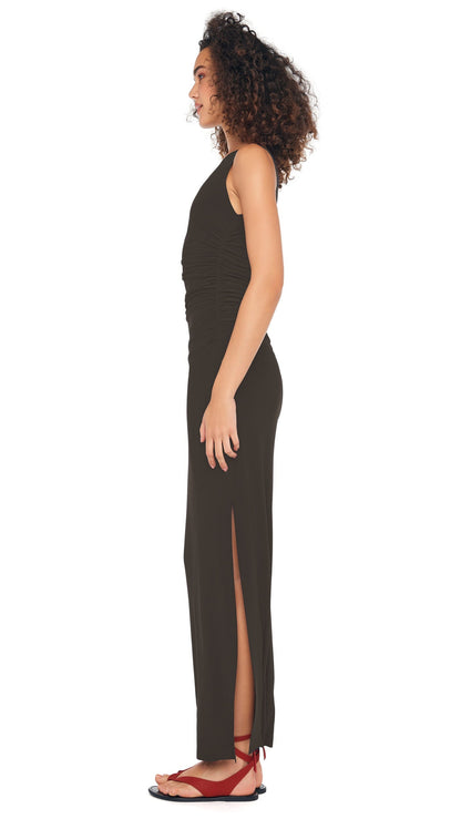 SLEEVELESS SHIRRED WAIST GOWN Espresso | Norma Kamali Women