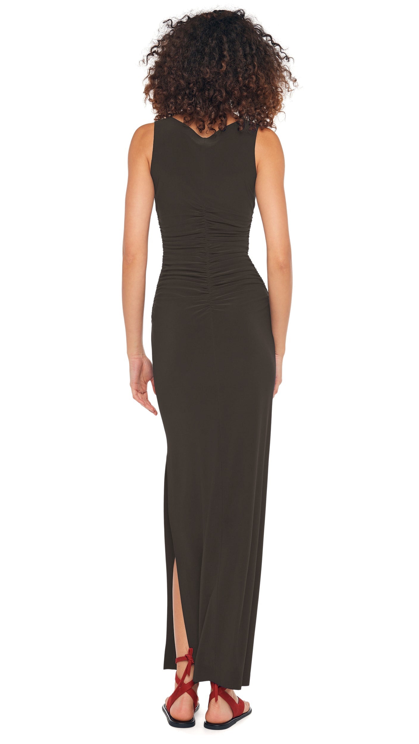 SLEEVELESS SHIRRED WAIST GOWN Espresso | Norma Kamali Women