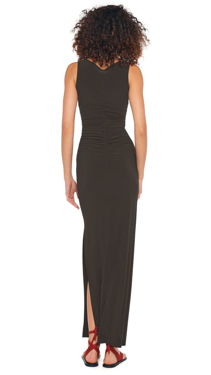 SLEEVELESS SHIRRED WAIST GOWN Espresso | Norma Kamali Women