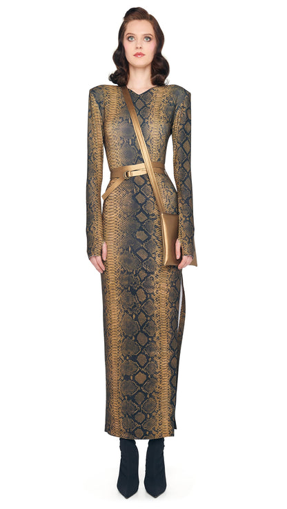 LS SHOULDER PAD SIDE SLIT GOWN Python | Norma Kamali Women