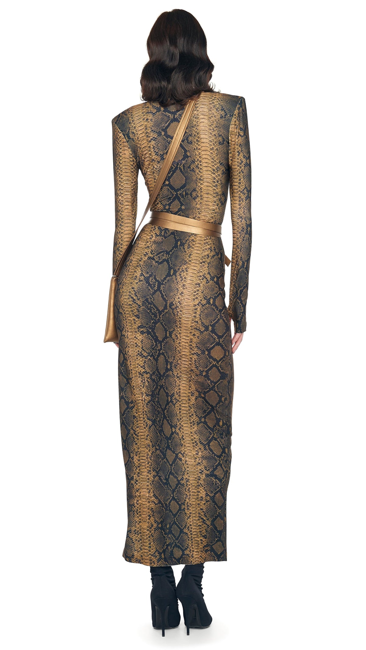 LS SHOULDER PAD SIDE SLIT GOWN Python | Norma Kamali Women