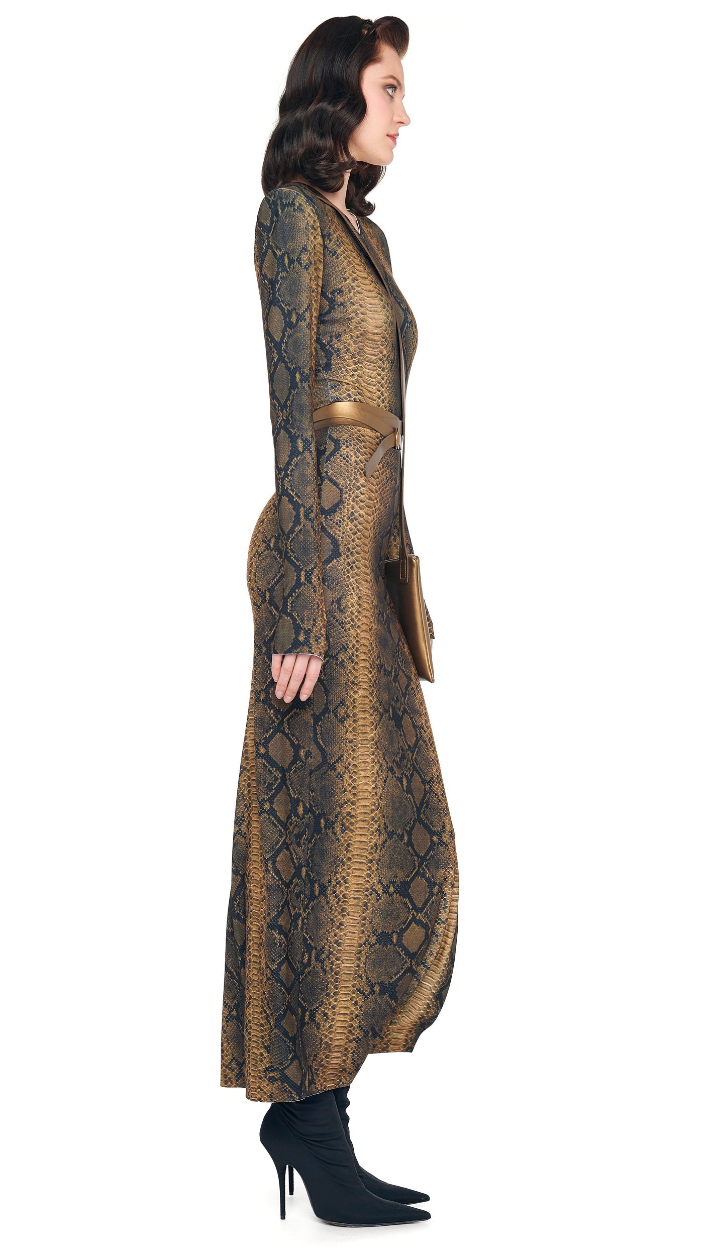LS SHOULDER PAD SIDE SLIT GOWN Python | Norma Kamali Women