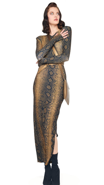 LS SHOULDER PAD SIDE SLIT GOWN Python | Norma Kamali Women