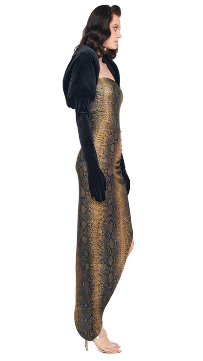 STRAPLESS SIDE DRAPE GOWN Python | Norma Kamali Women