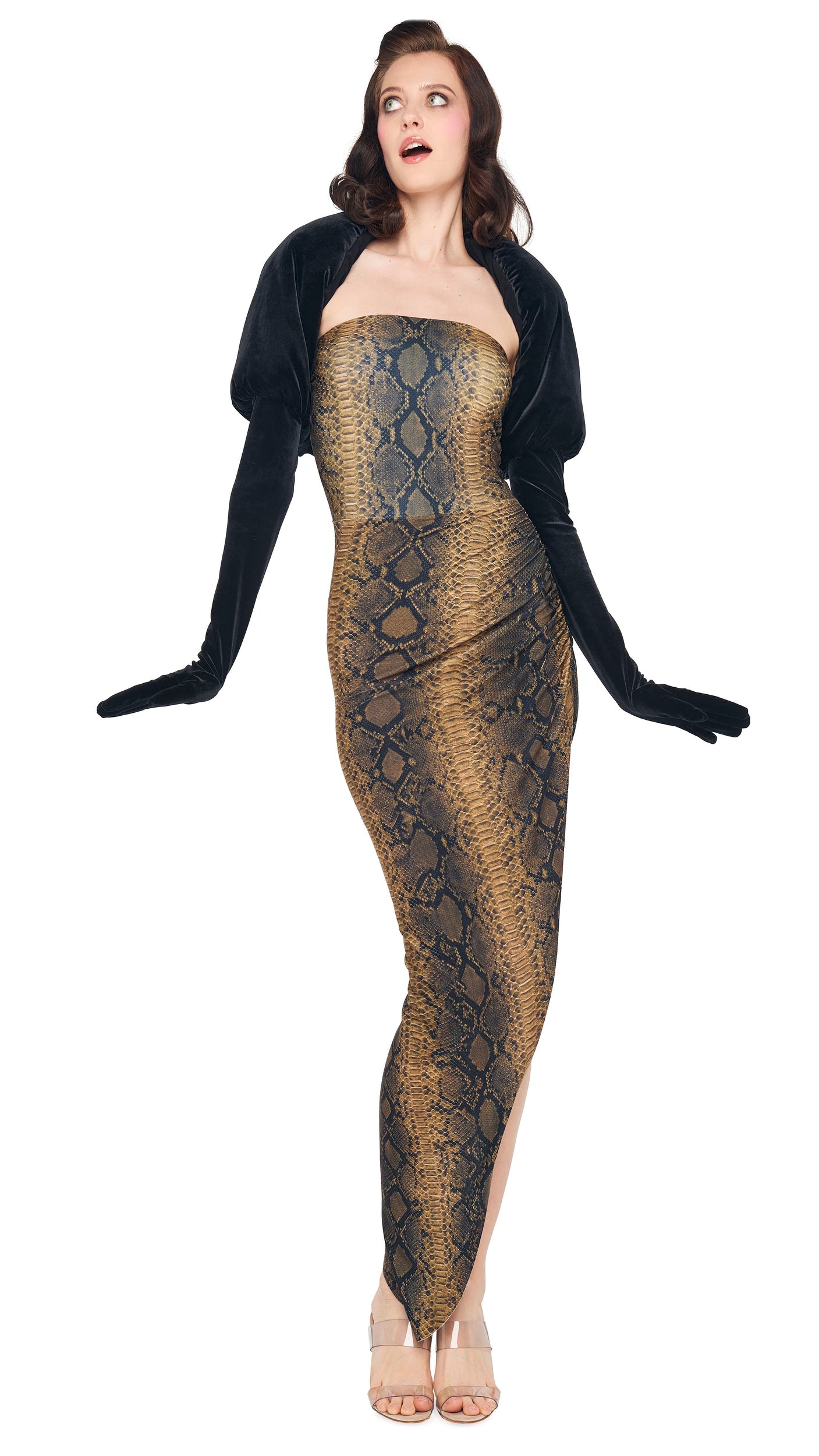 STRAPLESS SIDE DRAPE GOWN Python | Norma Kamali Women