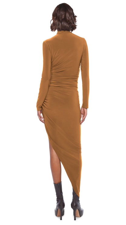 LS TURTLE NECK SIDE DRAPE GOWN Bronze | Norma Kamali Women