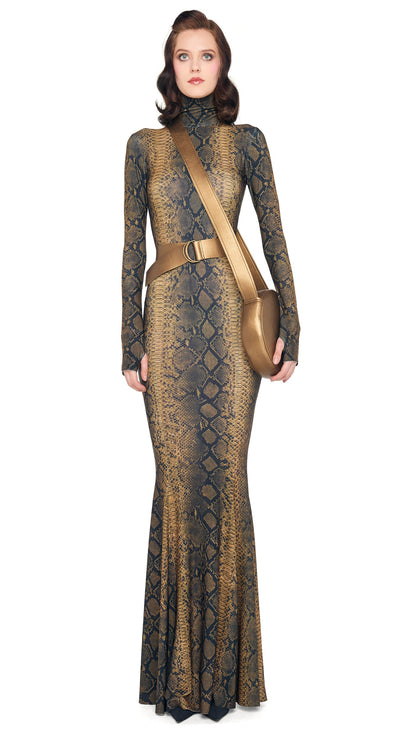 LONG SLEEVE TURTLE FISHTAIL GOWN Python | Norma Kamali Women