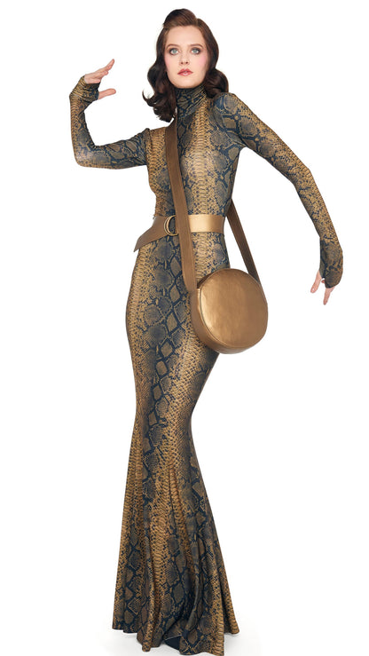 LONG SLEEVE TURTLE FISHTAIL GOWN Python | Norma Kamali Women