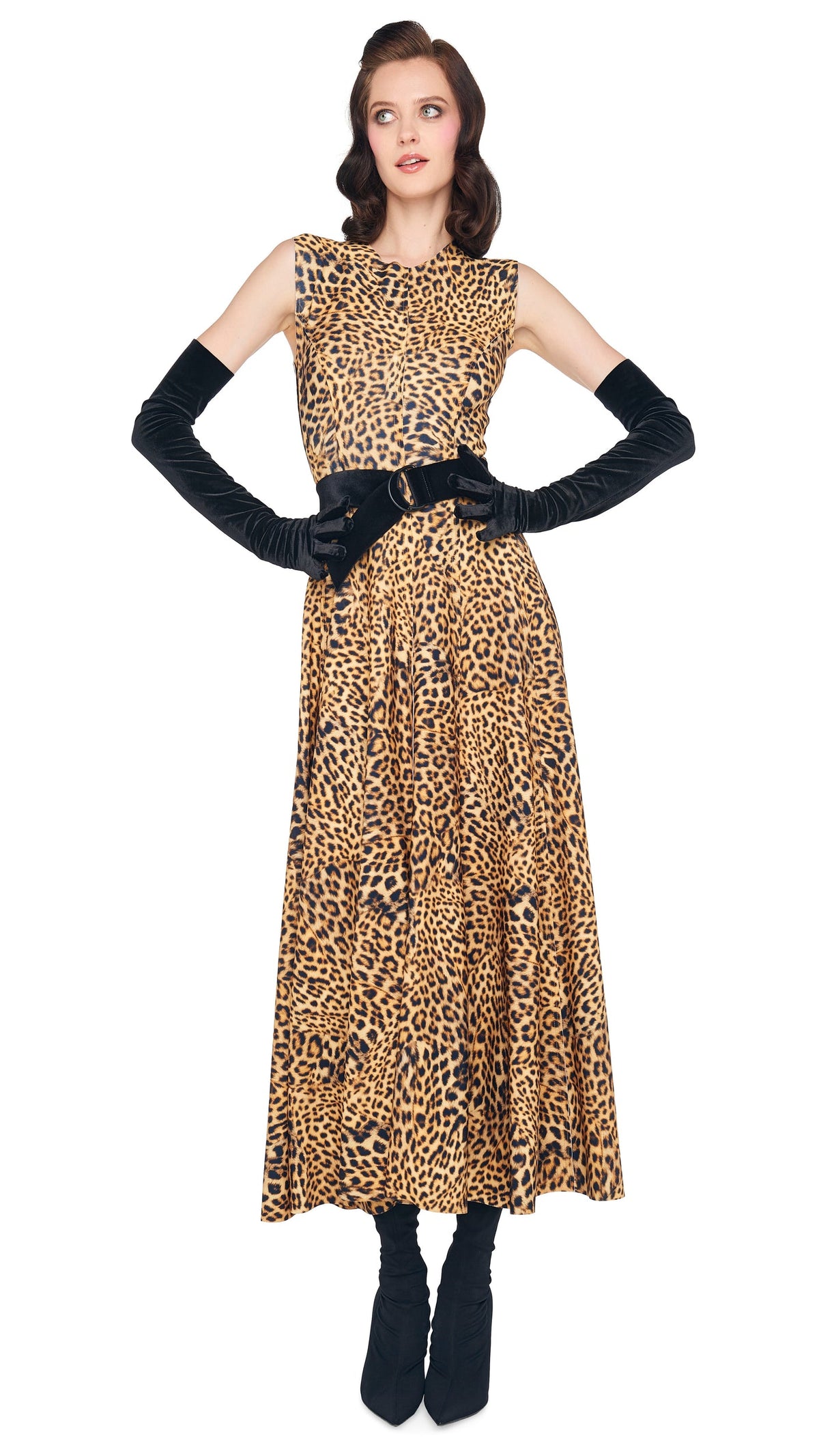 SLEEVELESS LONG GRACE DRESS Cheetah Patch | Norma Kamali Women