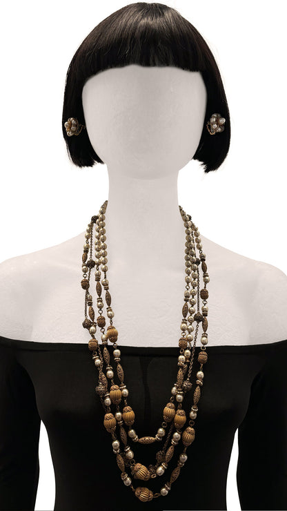 MIRIAM HASKELL LAYERED BEADED NECKLACE AND EARRING SET  | Norma Kamali Women