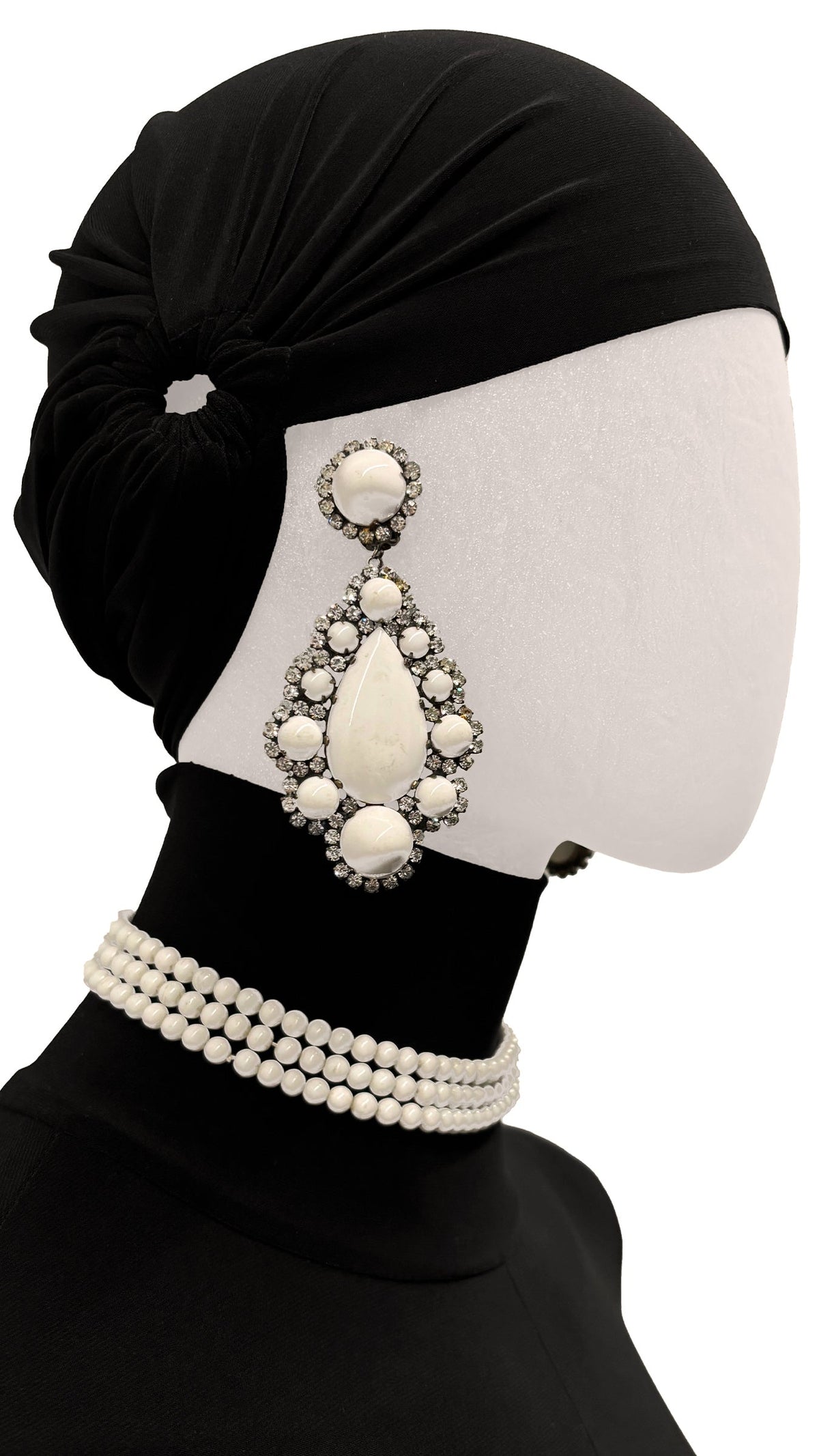 RHINESTONE & MILK GLASS TEARDROP PENDANT EARRINGS  | Norma Kamali Women