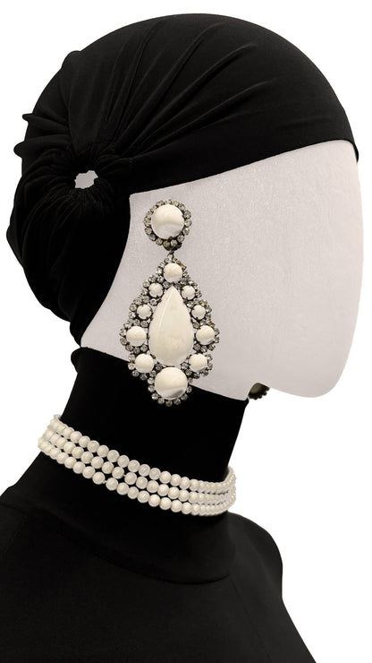 RHINESTONE & MILK GLASS TEARDROP PENDANT EARRINGS  | Norma Kamali Women