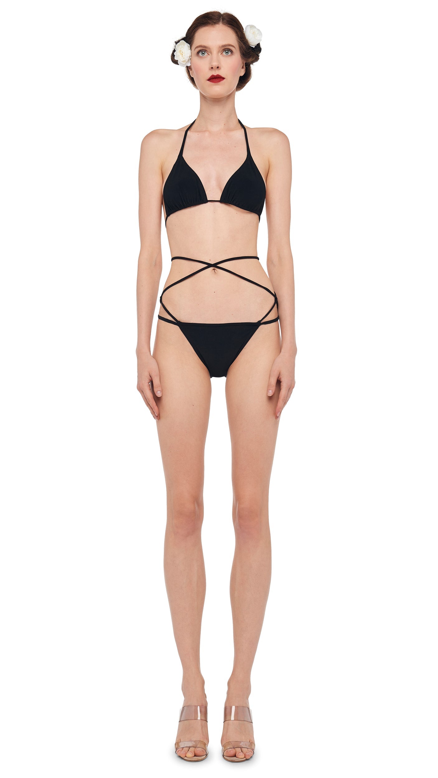 CRISS CROSS BIKINI BRA / BOTTOM Black | Norma Kamali Women