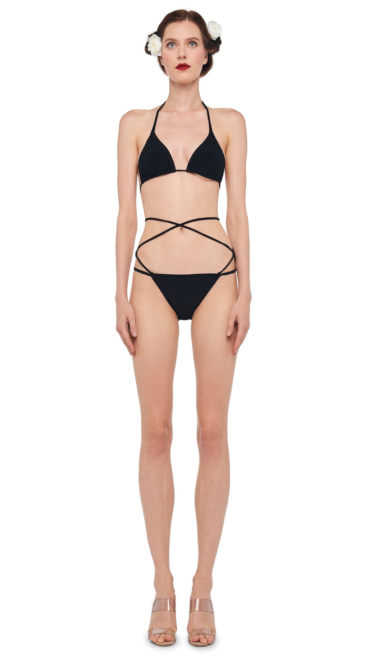 CRISS CROSS BIKINI BRA / BOTTOM Black | Norma Kamali Women