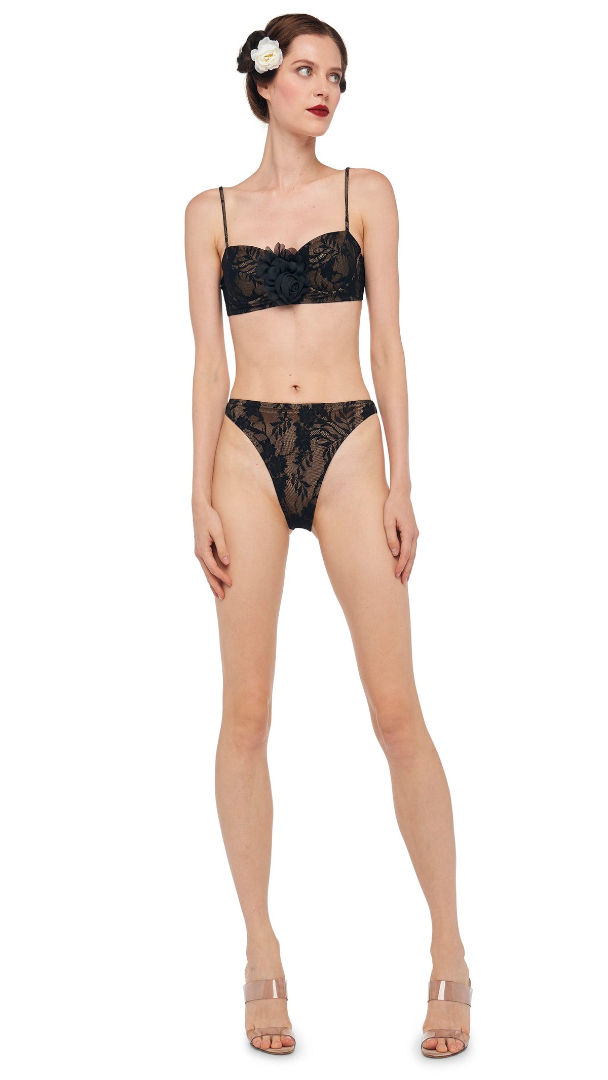 LUCA BOTTOM Black Stretch Lace/Nude | Norma Kamali Women