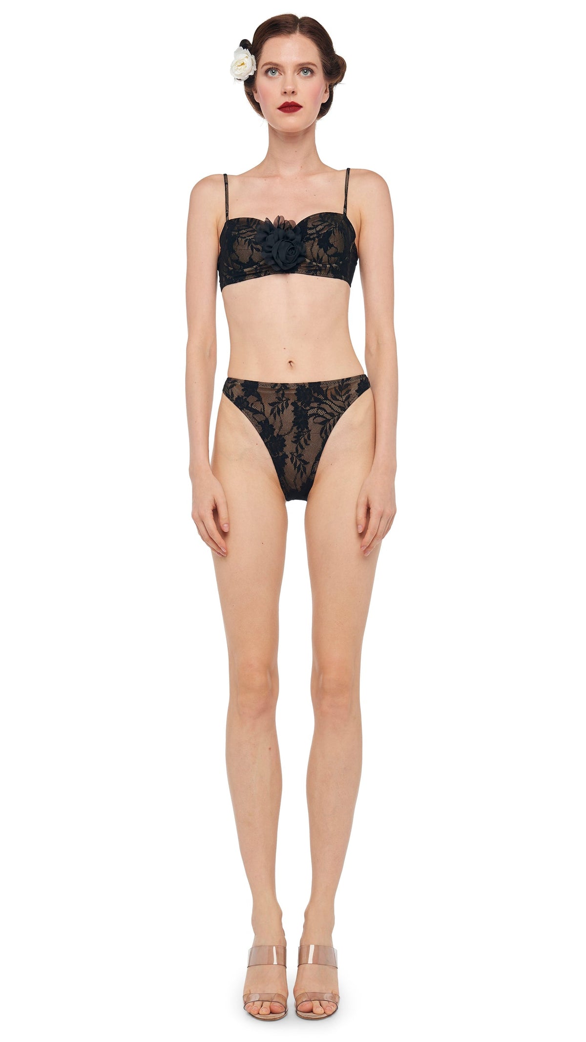 LUCA BOTTOM Black Stretch Lace/Nude | Norma Kamali Women