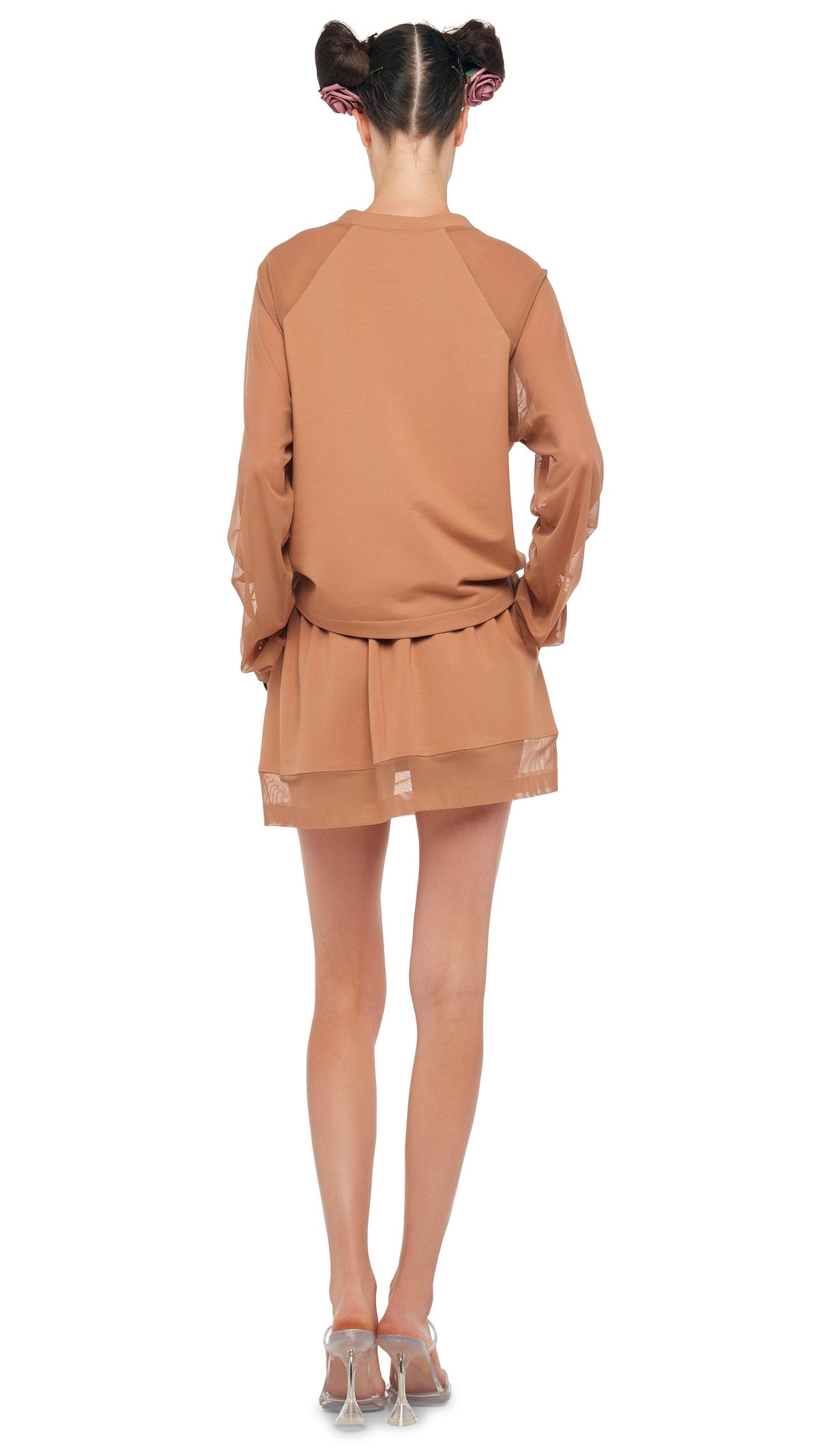 BOYFRIEND MINI SKIRT W/ MESH Cappuccino | Norma Kamali Women
