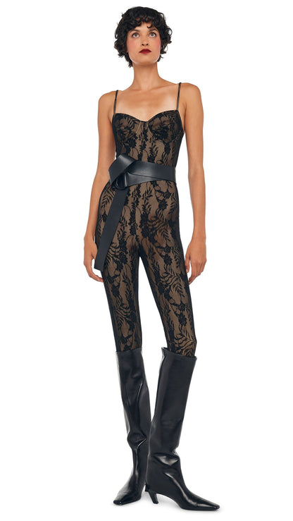 UNDERWIRE CATSUIT Black Stretch Lace/Nude | Norma Kamali Women