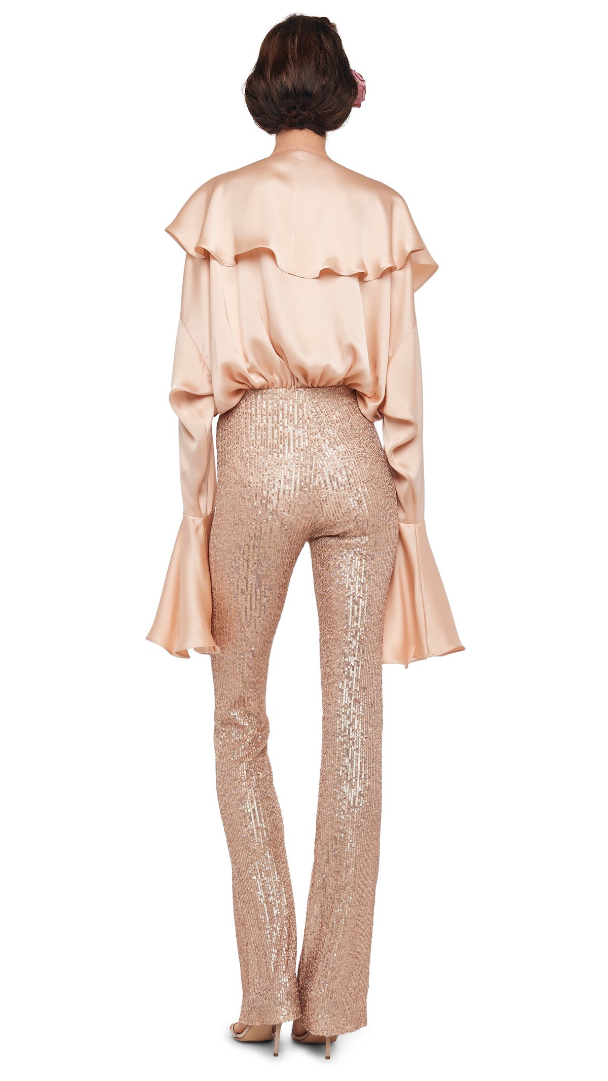 LONG SLEEVE DEEP V RUFFLE BODYSUIT Baby | Norma Kamali Women