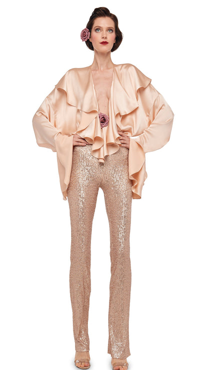 LONG SLEEVE DEEP V RUFFLE BODYSUIT Baby | Norma Kamali Women