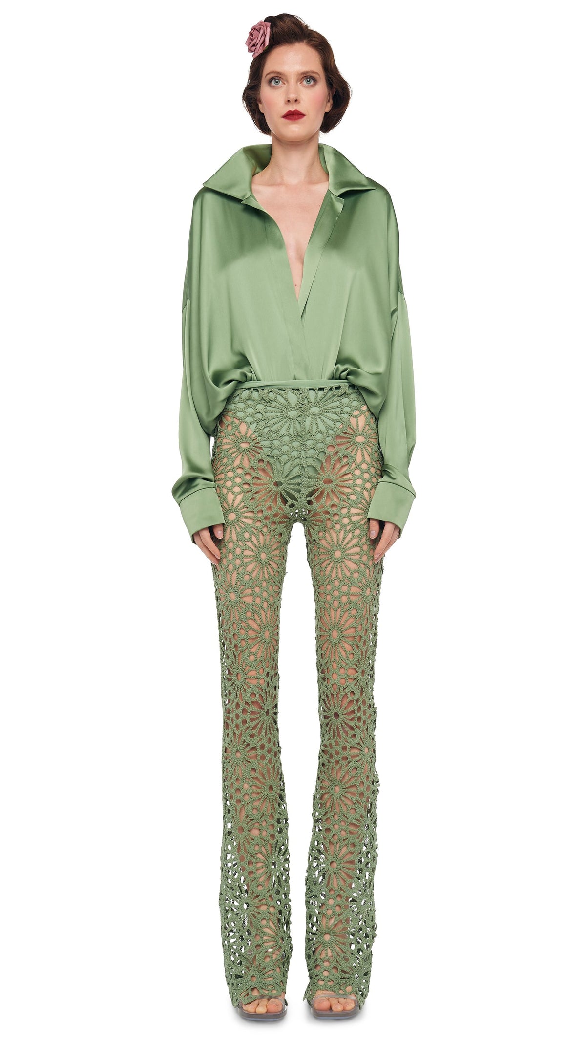 SUPER OS BF NK SHIRT BODYSUIT Vintage Green | Norma Kamali Women